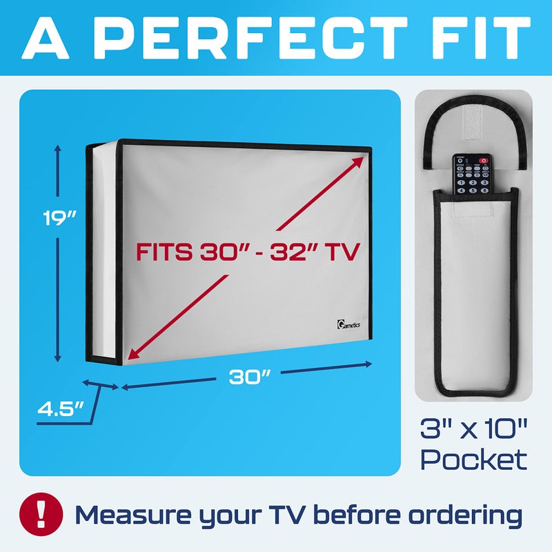 Garnetics غطاء تلفاز خارجي غارنيتيكس 32 بوصة - مقاوم للماء، أغطية تلفاز مقاومة للعوامل الجوية مع واقيات شاشة ذكية، مثالي للاستخدام الخارجي، النقل، والتخزين - رمادي - Image 3